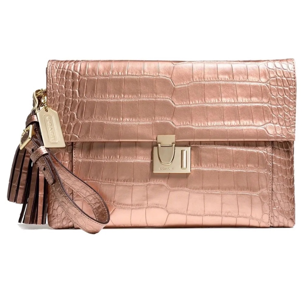 Coach Legacy Rose Gold Embossed Croc Clutch